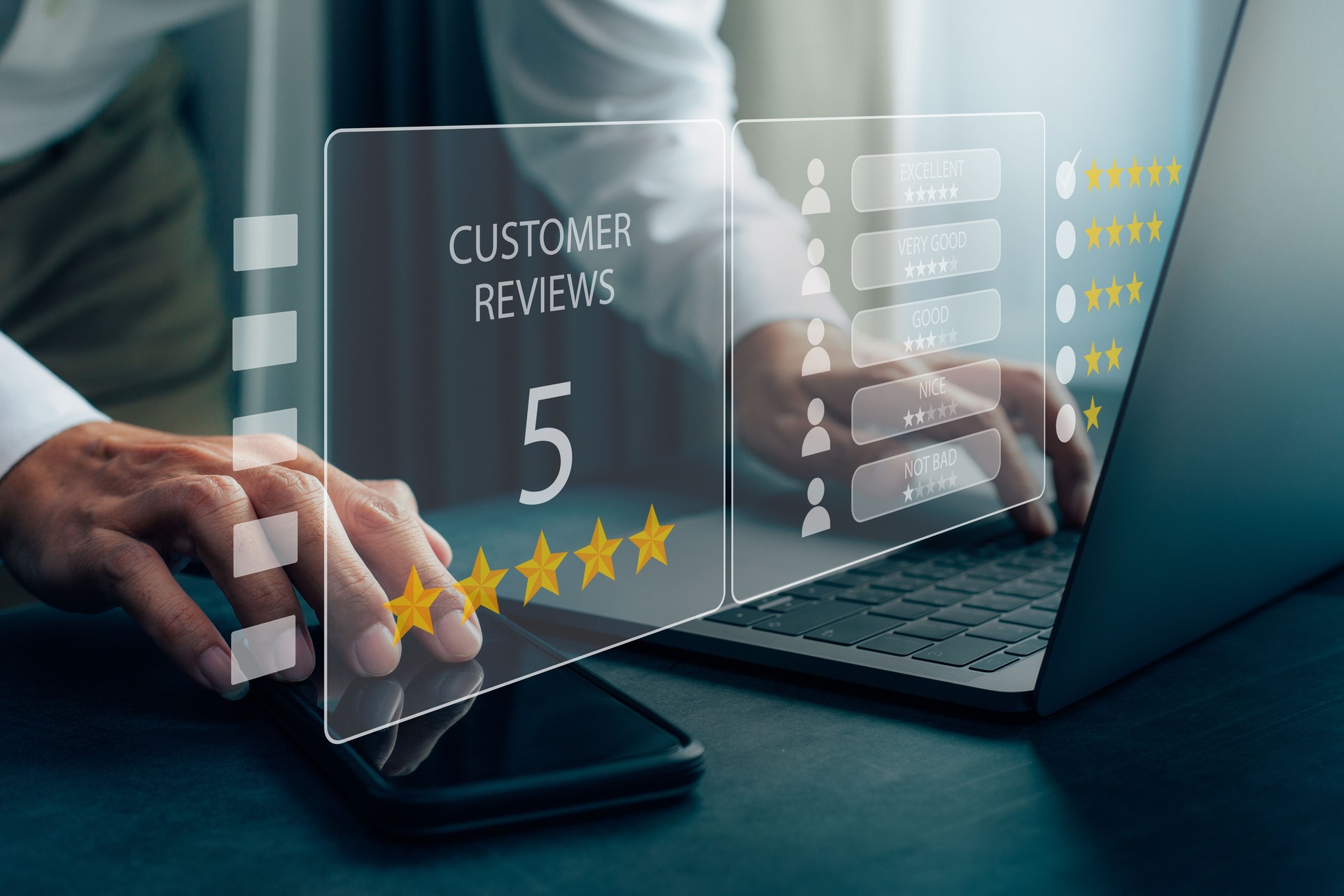 User give rating 5 star to service experience on online application.